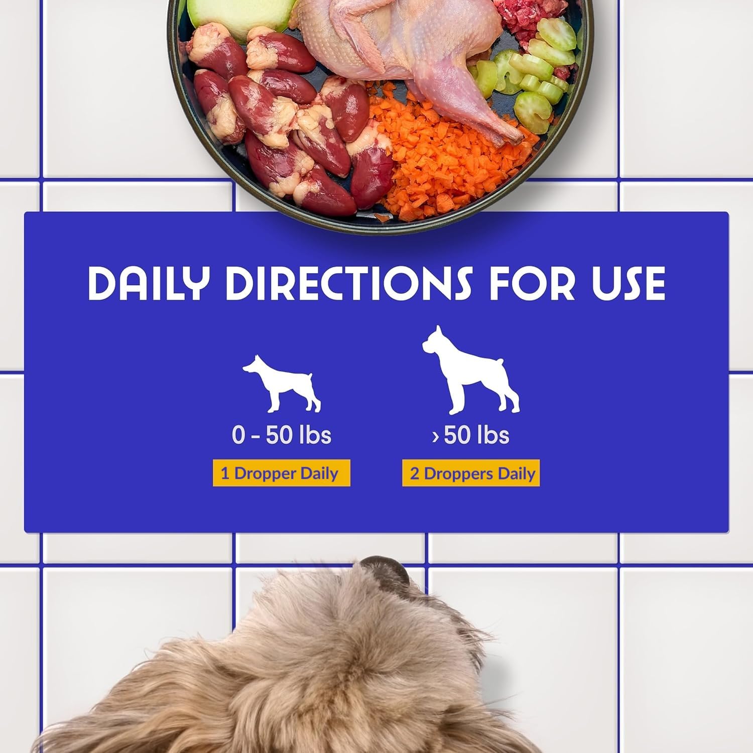 Wonder Paws dog food drops mixed into meals for easy integration.