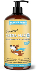 Wonder Paws fish oil bottle pump showing easy daily dosing for dogs