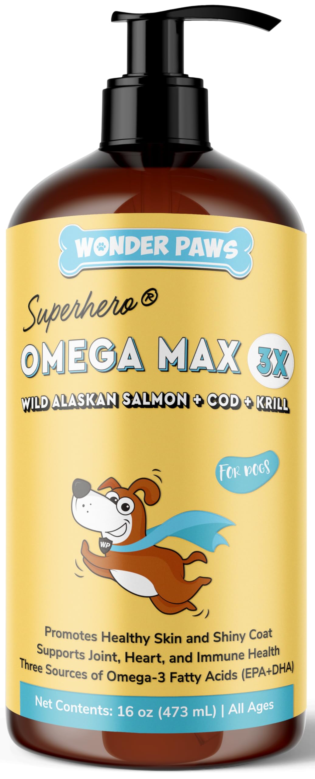 Wonder Paws Fish Oil bottle for dogs supports healthy skin and glossy coat.