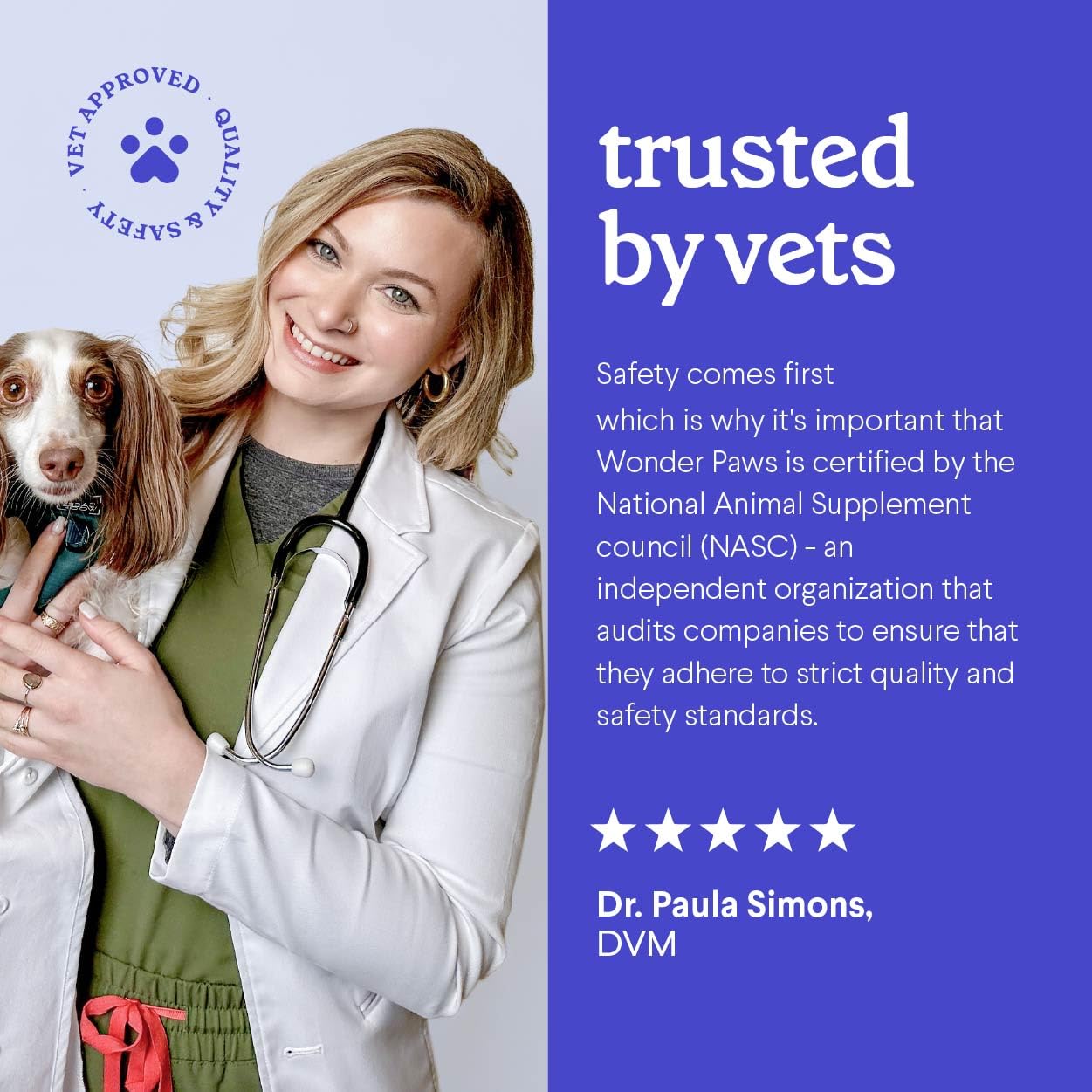 Wonder Paws fish oil ingredient label shows MSC-certified sourcing and omega-3 benefits.