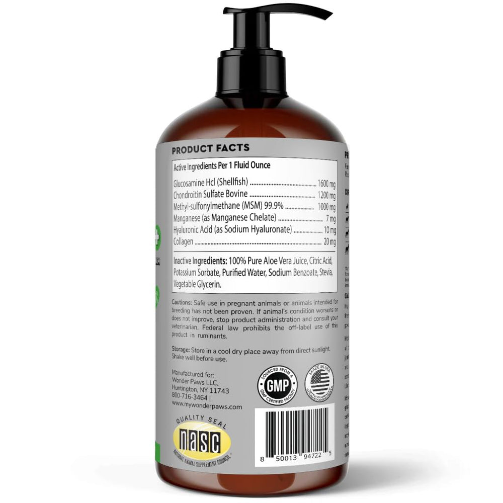Wonder Paws liquid glucosamine pour simplifies daily dosing for joints.