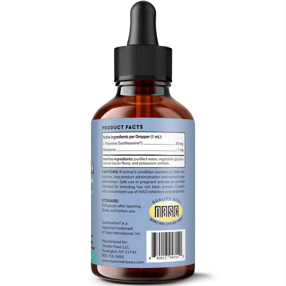 Dropper of Wonder Paws melatonin for dogs dosing over food
