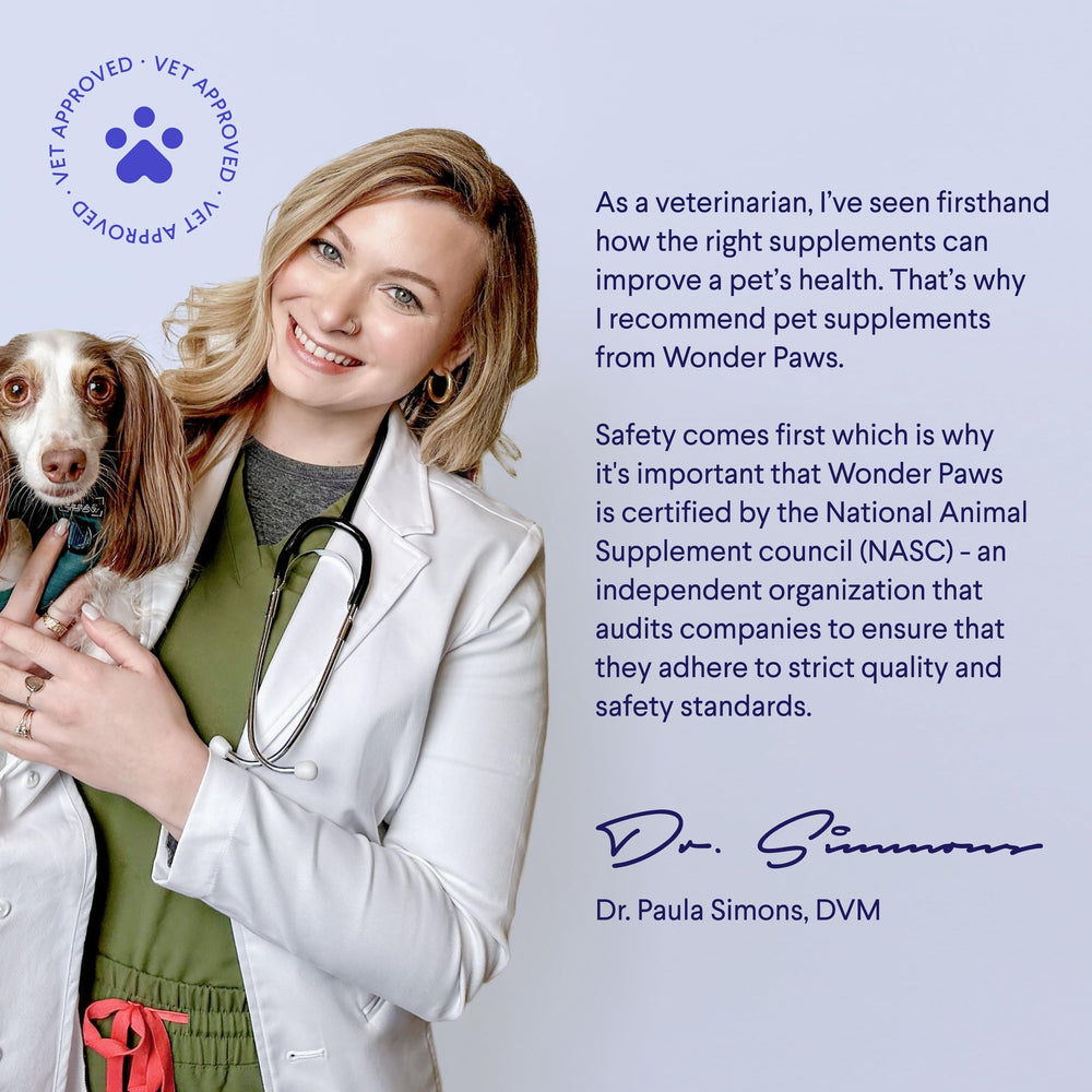 Wonder Paws organic mushroom complex label highlighting immune support for dogs