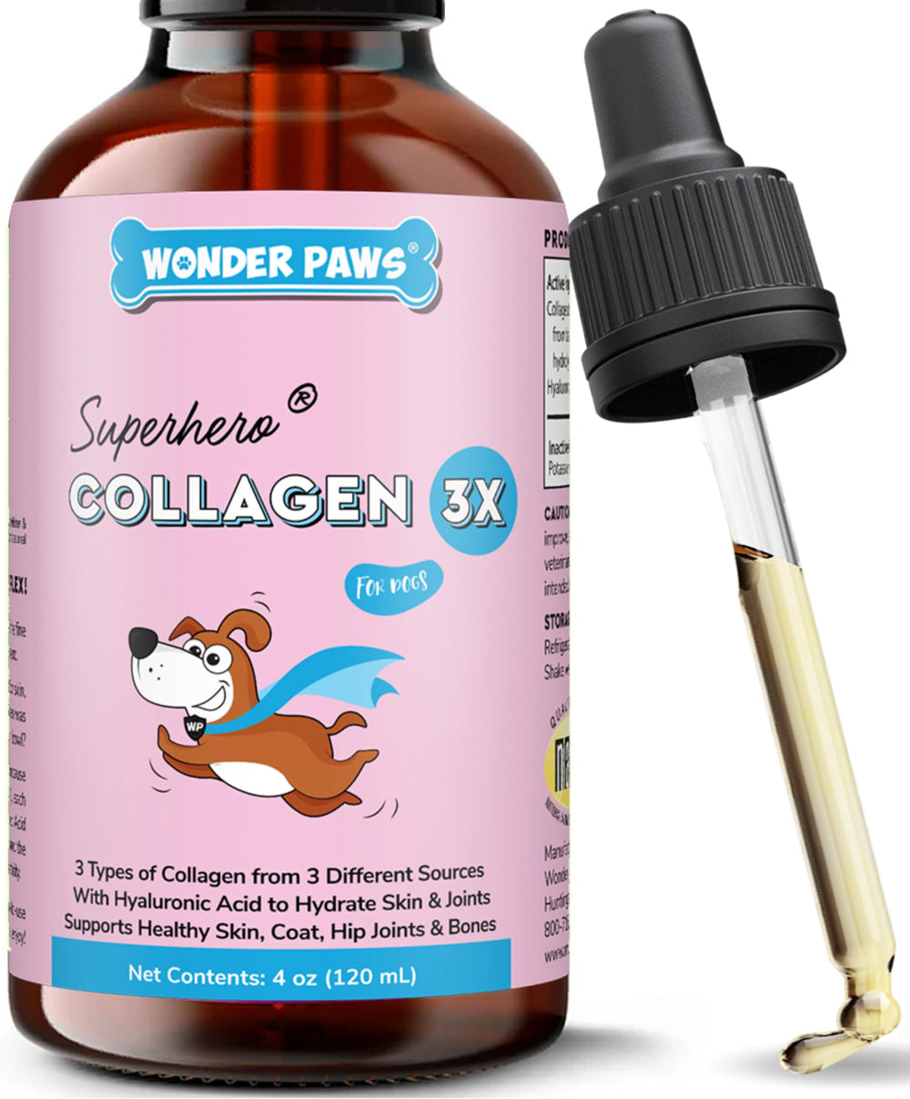 Wonder Paws premium collagen bottle pour for easy daily dosing and joint support
