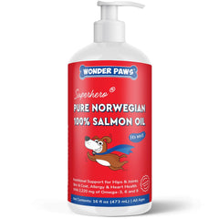 Wonder Paws Premium Salmon Oil bottle pour shows easy daily dosing for dogs