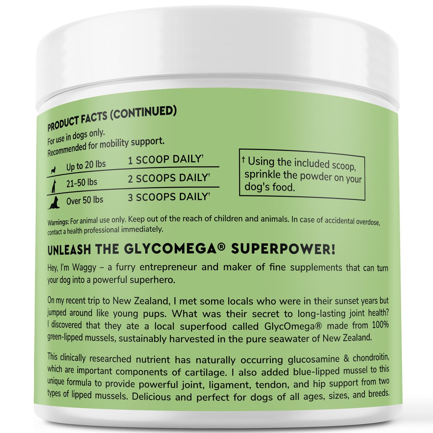 WONDER PAWS resealable packaging keeps powder fresh
