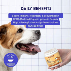 Wonder Paws Turkey Tail packaging shows USDA Organic status and pure ingredients