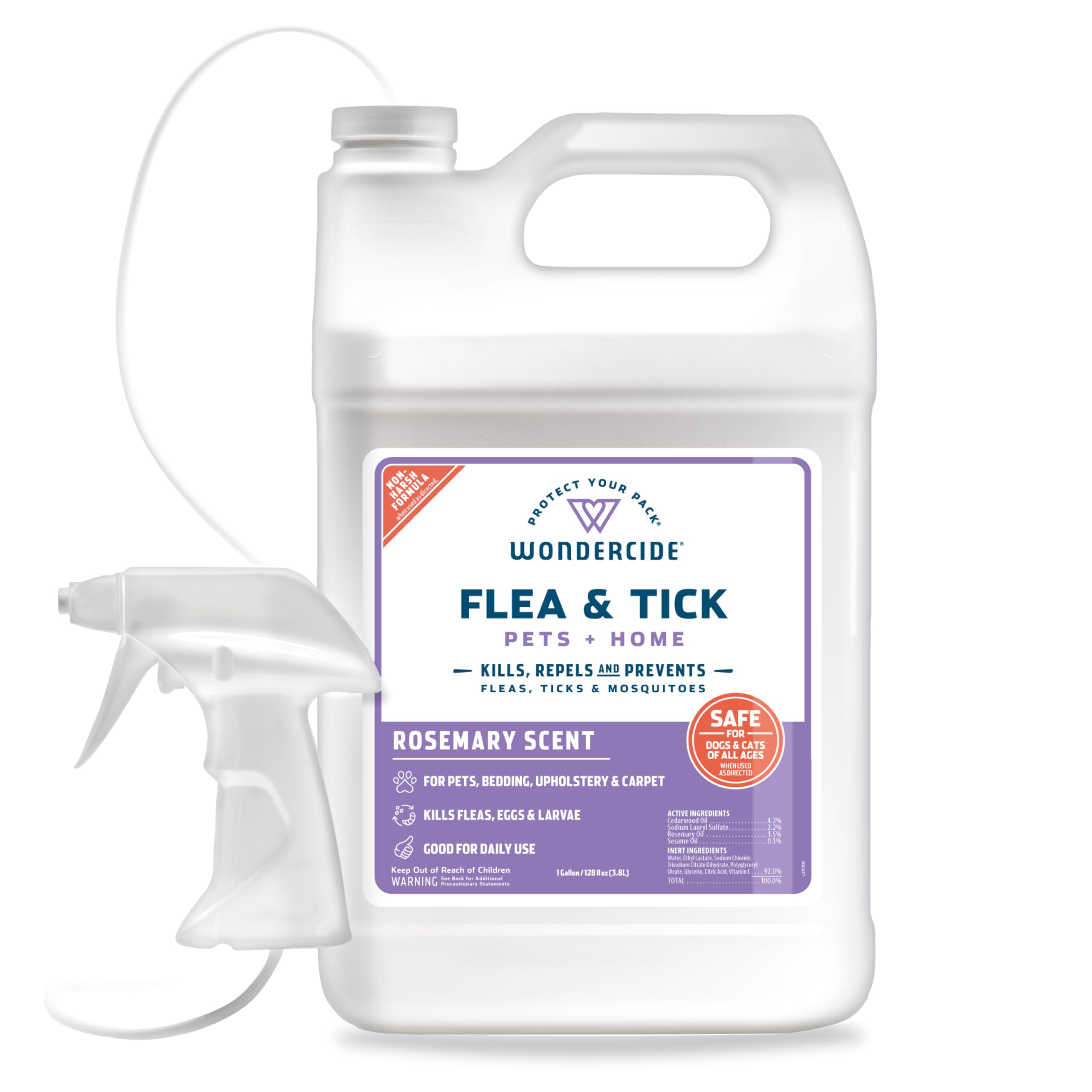 Wondercide bottle pour shows plant-based pest control for fleas, ticks, and mosquitoes.