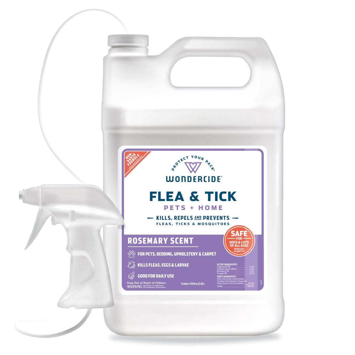 Wondercide bottle pour shows plant-based pest control for fleas, ticks, and mosquitoes.