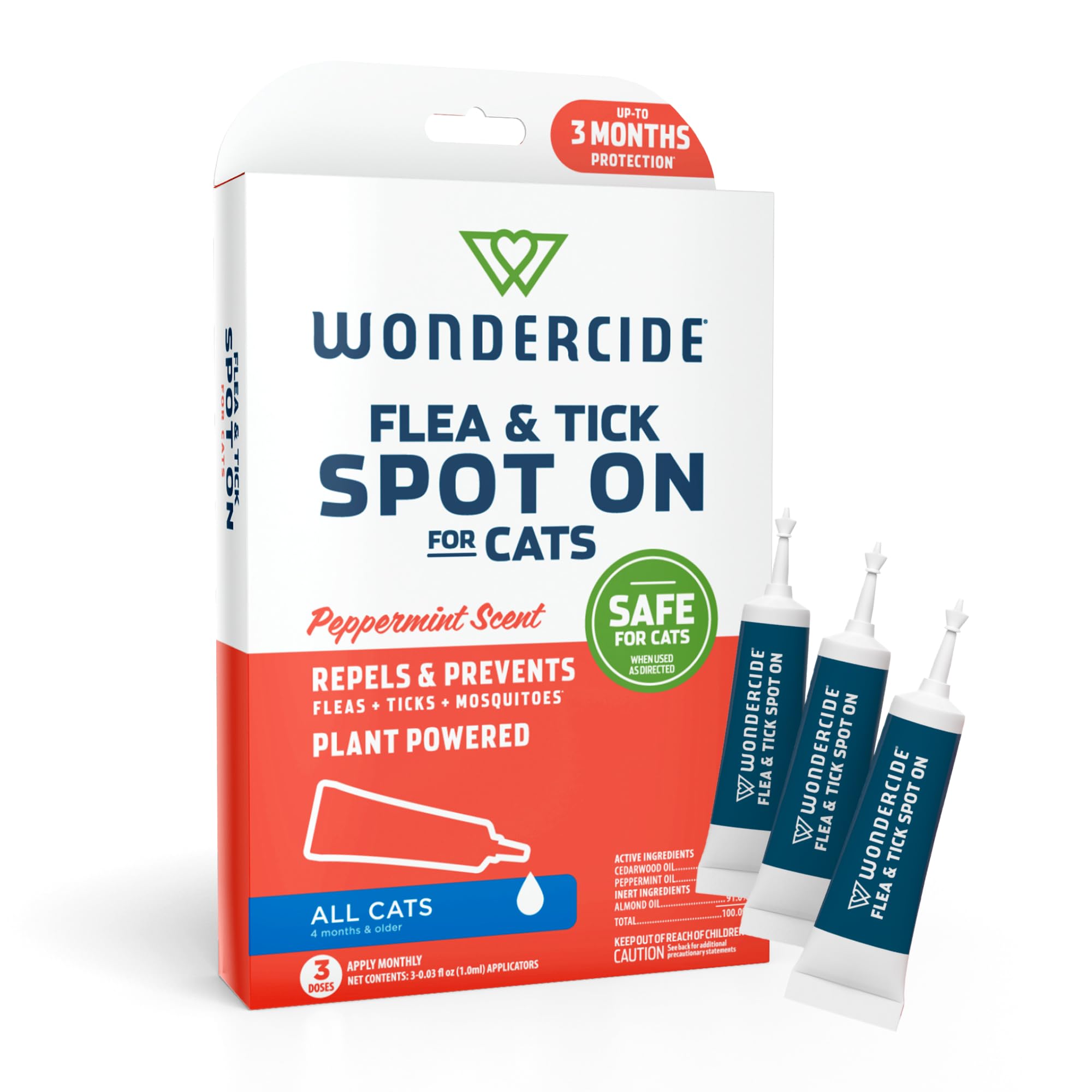 Wondercide cat spot-on being applied for flea prevention on a calm cat
