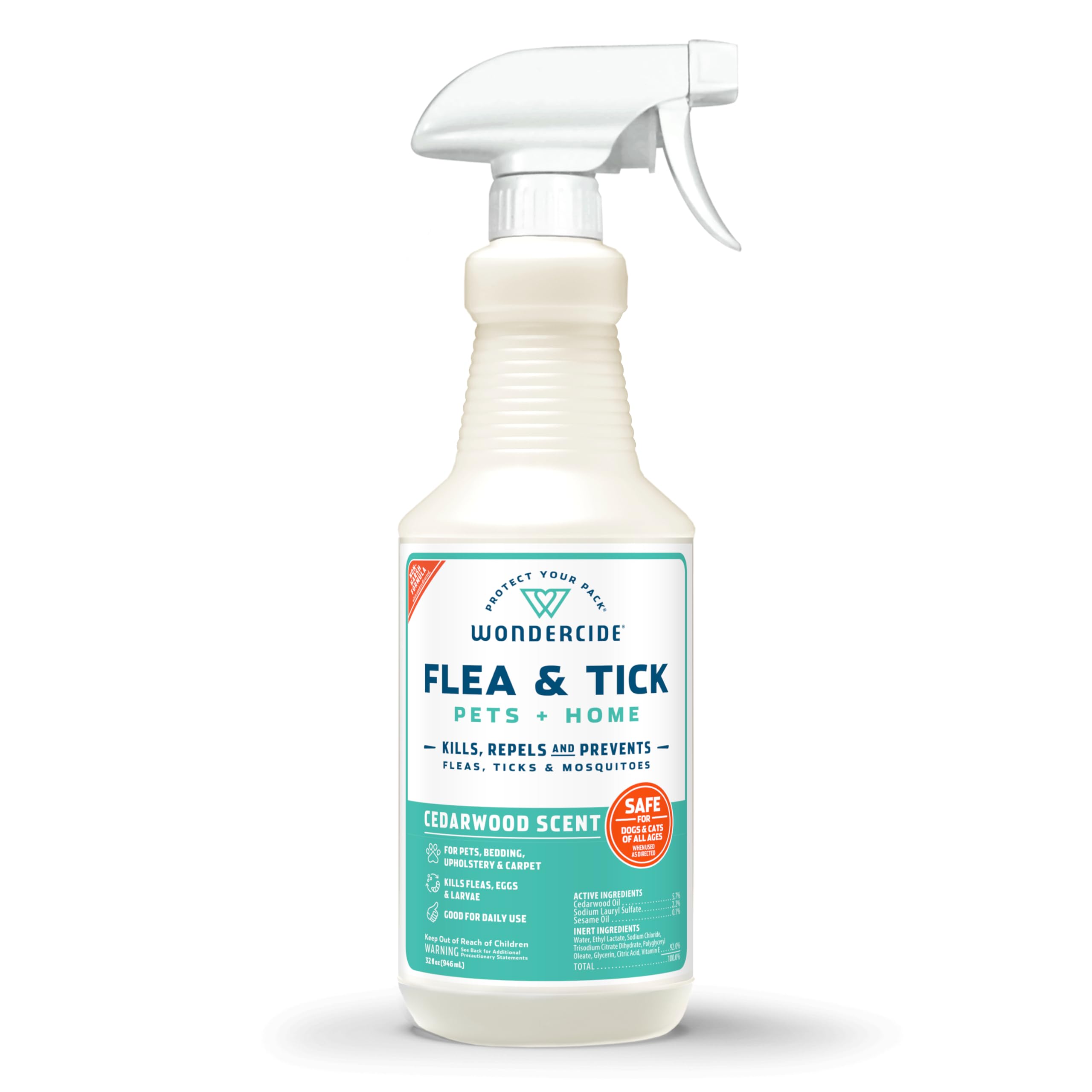 Wondercide Cedarwood spray for pets kills and repels fleas, ticks, and mosquitoes.