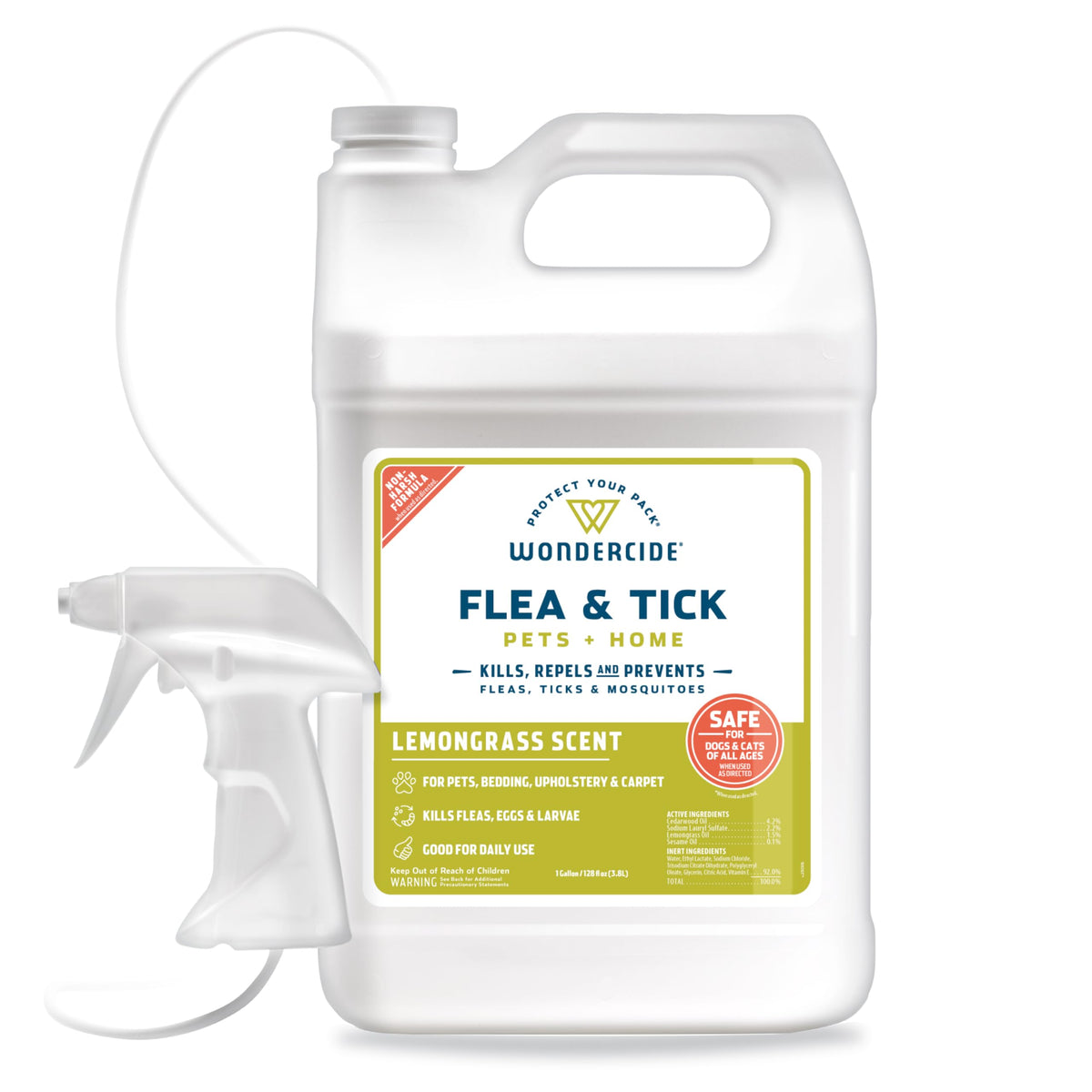 Wondercide lemongrass spray on pets provides natural flea protection