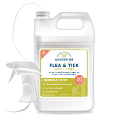 Wondercide lemongrass spray on pets provides natural flea protection
