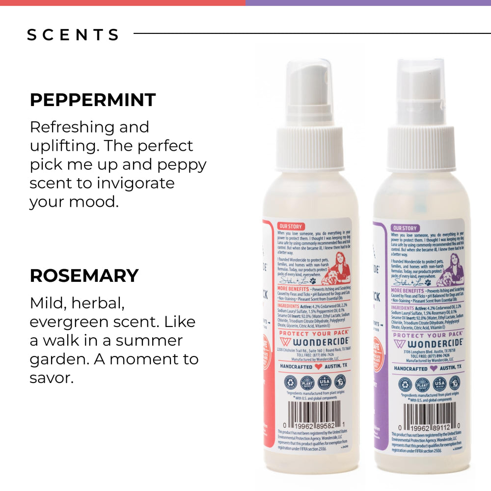 Wondercide natural ingredients label featuring peppermint and rosemary