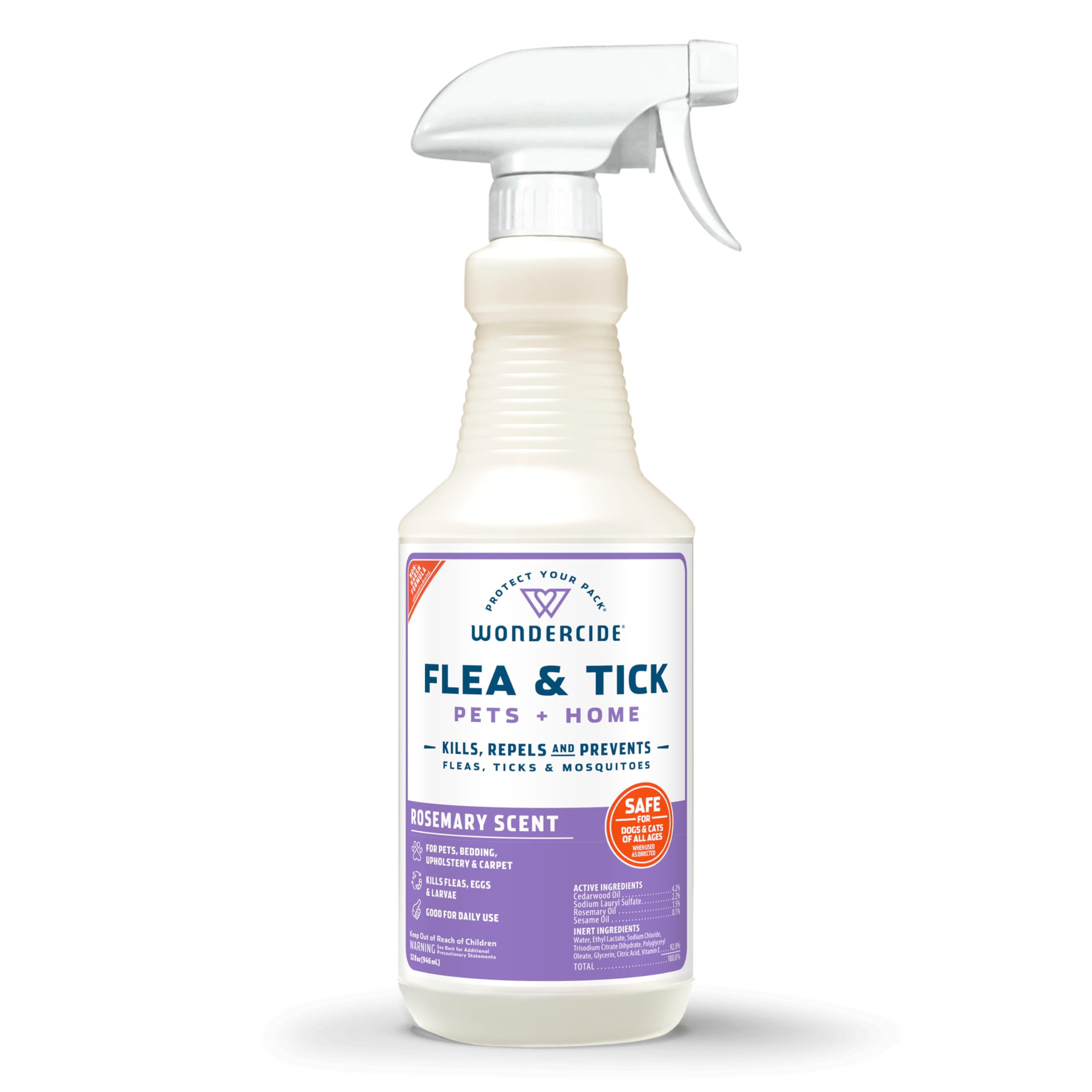 Wondercide rosemary spray bottle for dogs and cats provides pest protection.