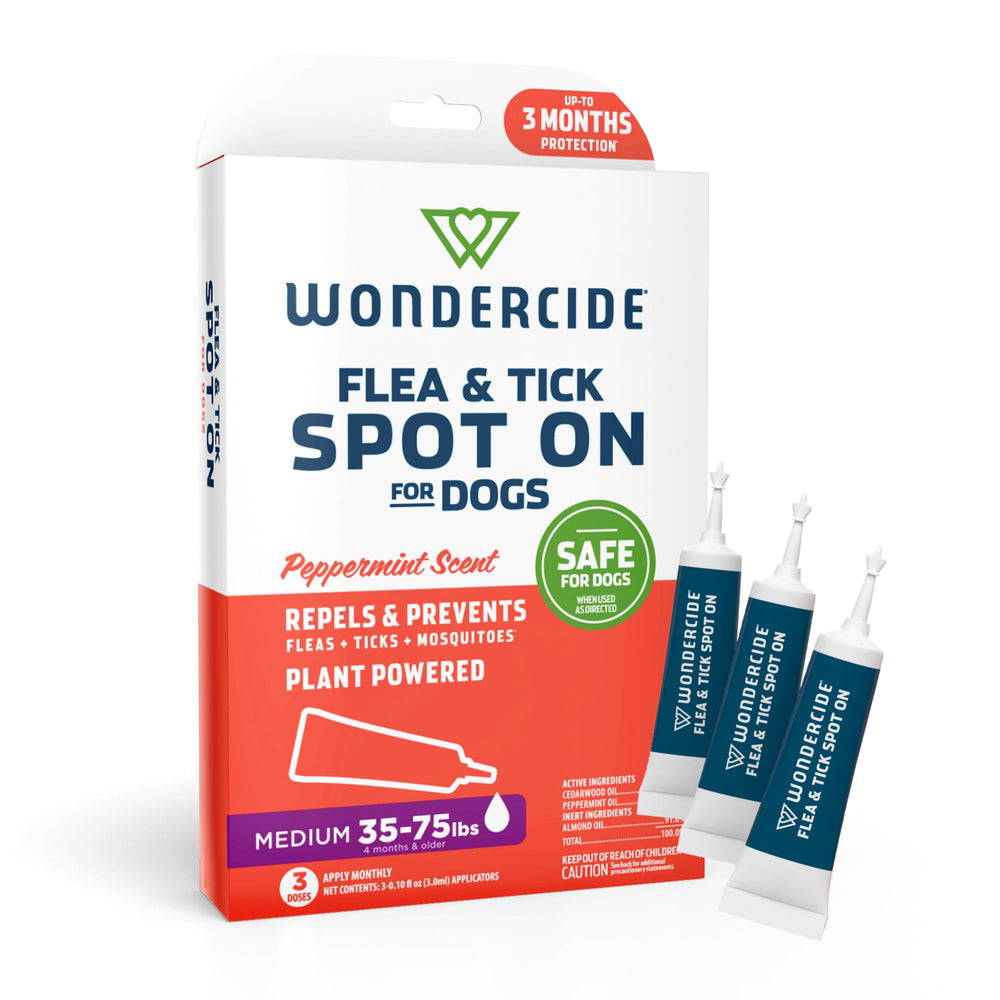 Wondercide spot-on dog tubes 3-pack for easy monthly flea prevention.