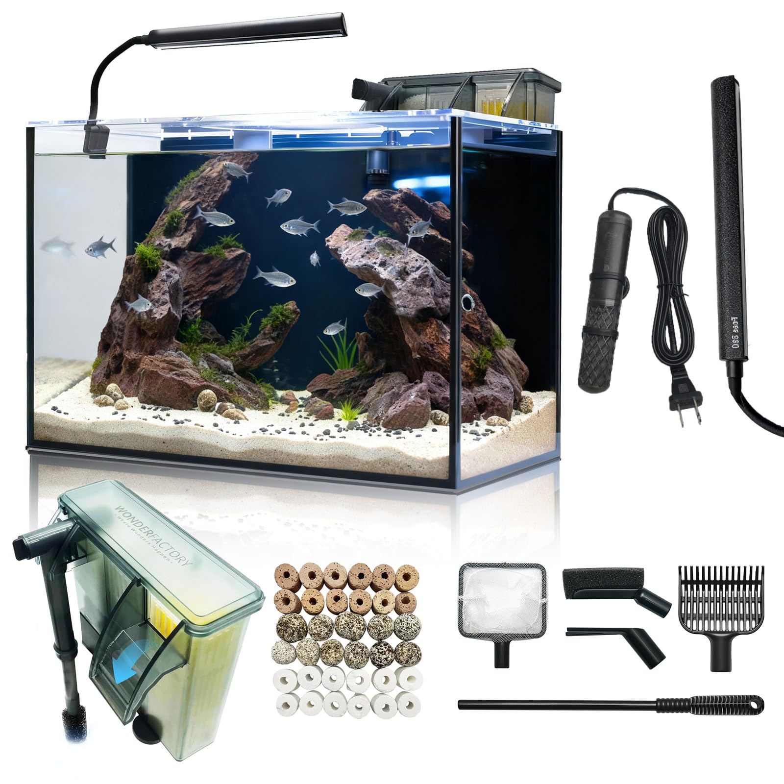 Wonderfactory 10g aquarium tank with crystal-clear glass for immersive viewing and easy maintenance