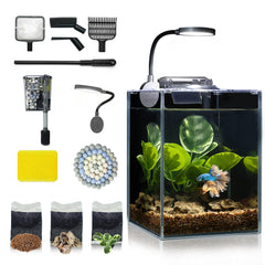 Wonderfactory desktop aquarium 1.25 gallon tank shown as a compact centerpiece for home or office.