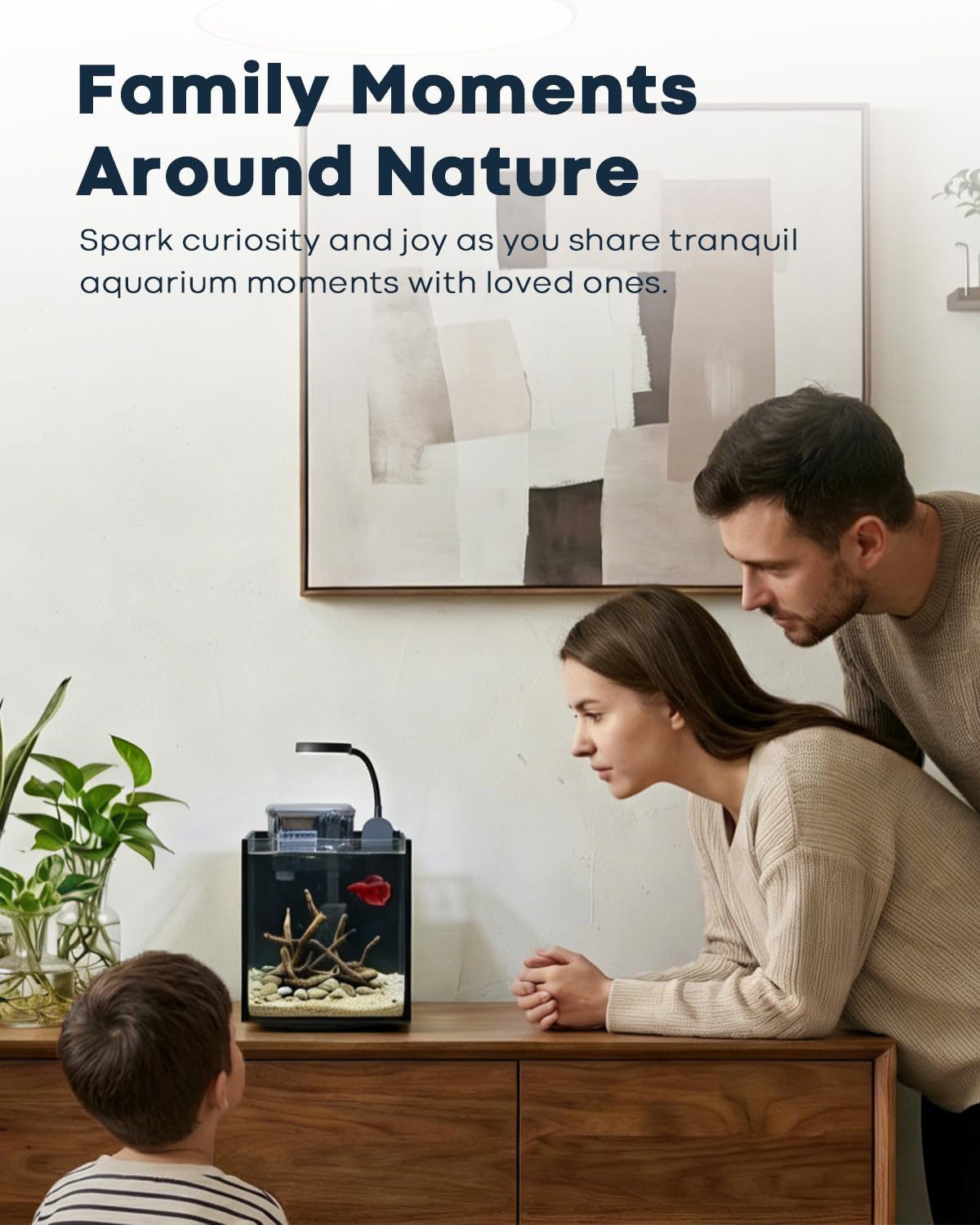 Wonderfactory decorative sand and stones create a natural-looking aquascape.