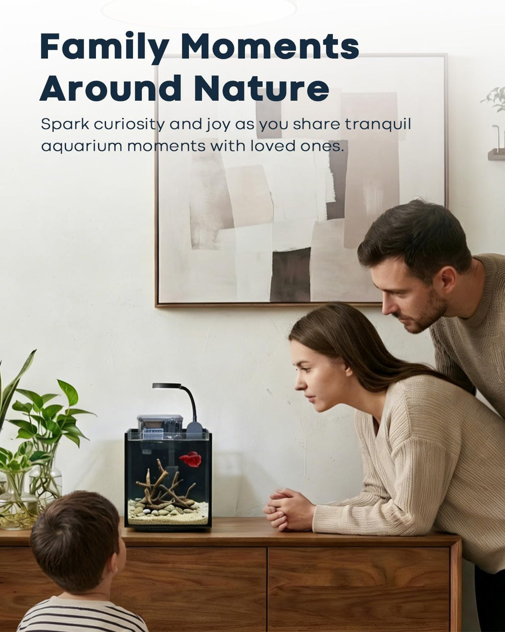 Wonderfactory decorative sand and stones create a natural-looking aquascape.