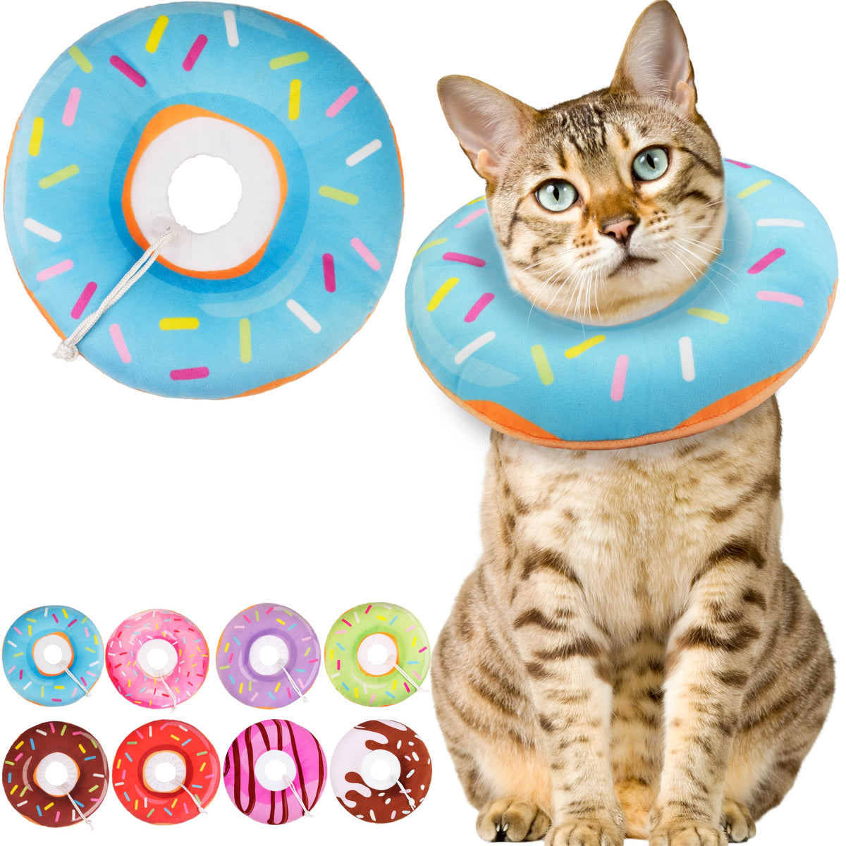 WONONE cat donut collar blue, protecting surgical site while pets rest comfortably.