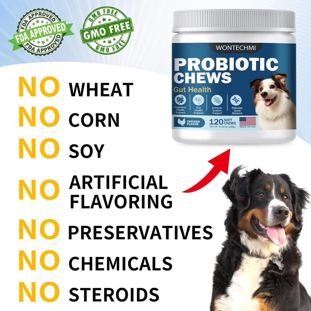WONTECHMI Probiotics for Dogs immune support packaging signals overall wellness.