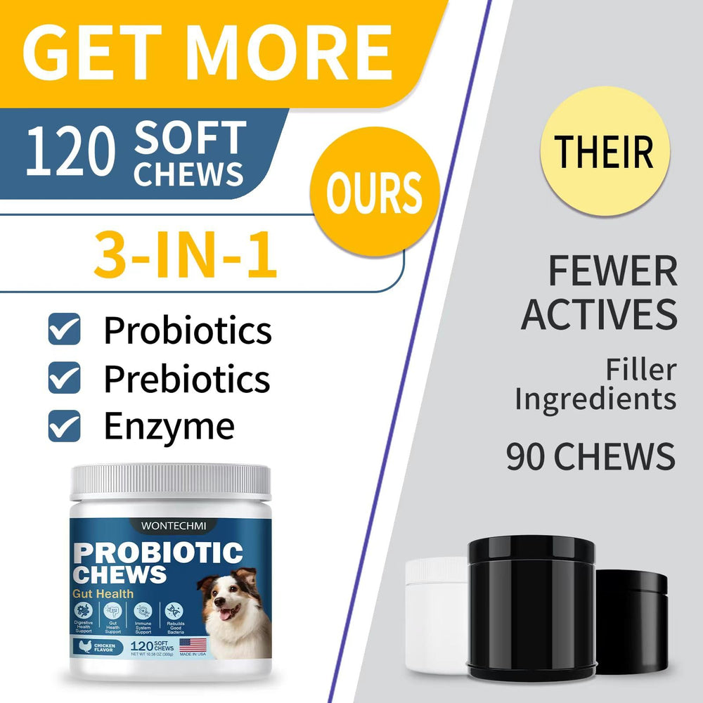 WONTECHMI Probiotics for Dogs soft chews texture demonstrates easy-to-chew design.