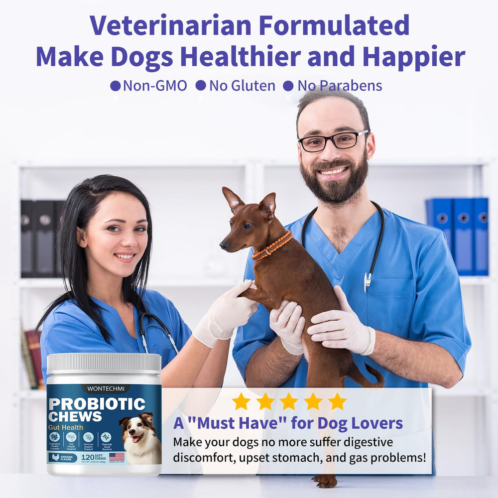 WONTECHMI Probiotics for Dogs yeast balance and skin comfort focus.