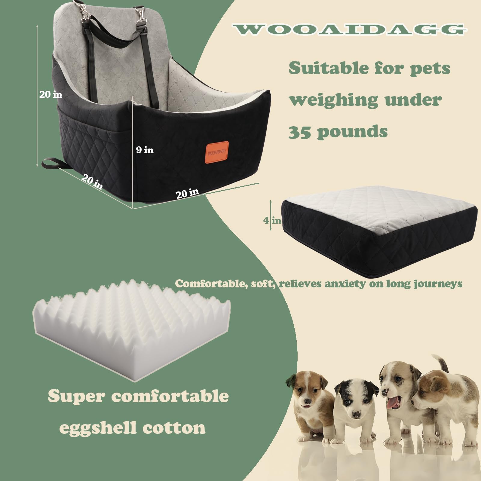 Wooaidagg dog car seat with adjustable straps enables quick, secure installation.