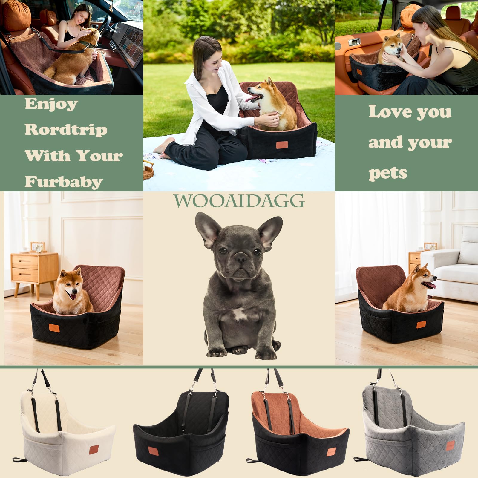 Wooaidagg dog car seat gray in-car setup demonstrating stability