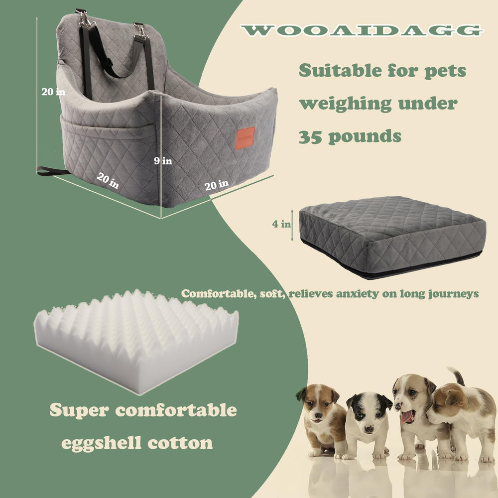 Wooaidagg dog car seat gray close-up memory foam for comfort