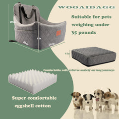 Wooaidagg dog car seat gray close-up memory foam for comfort