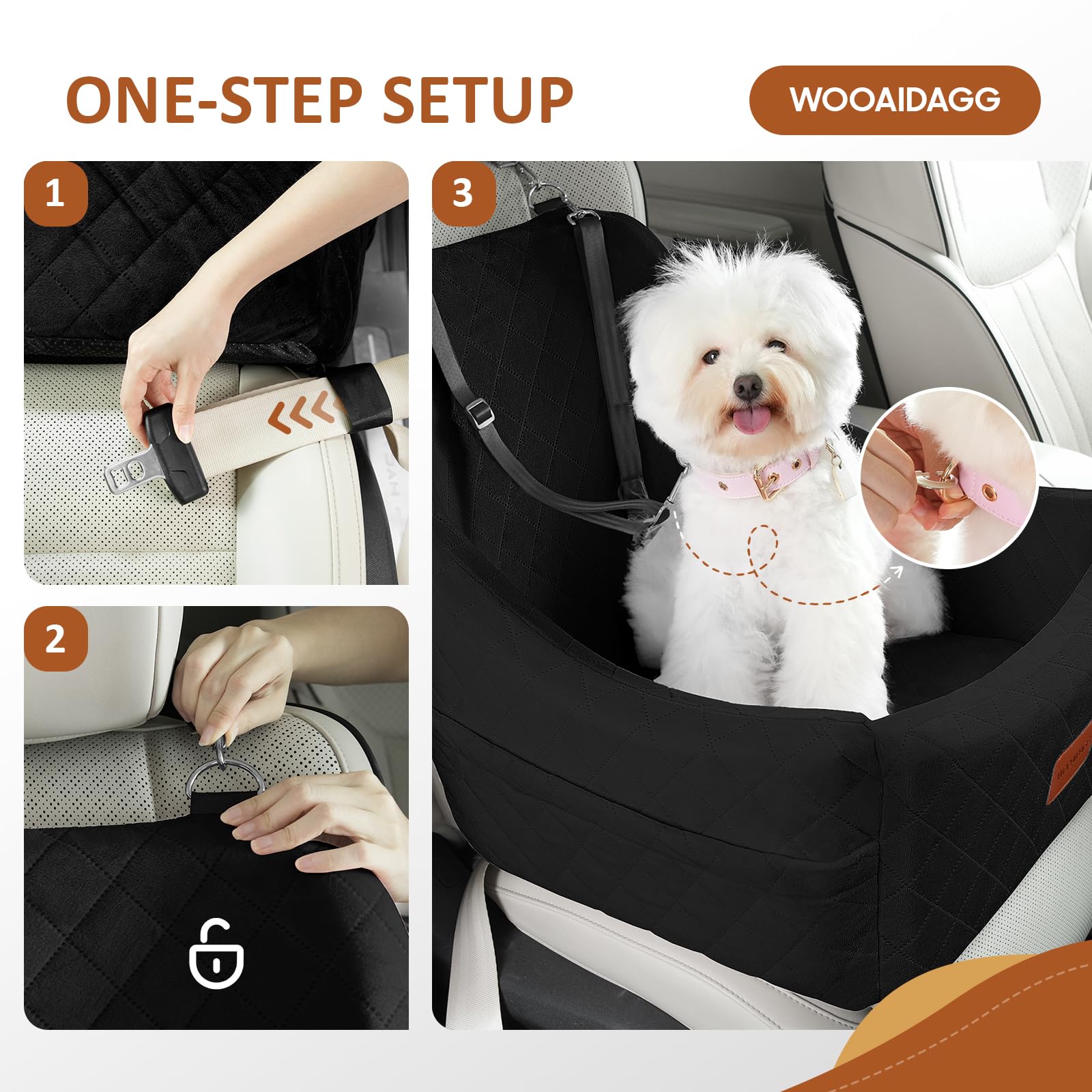 Wooaidagg dog car seat adjustable straps simplify installation and stability.