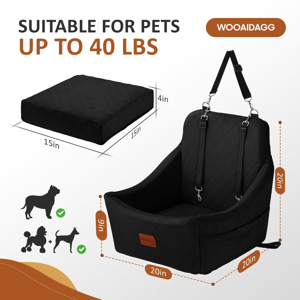 Wooaidagg dog car seat memory foam interior provides cozy support on trips.