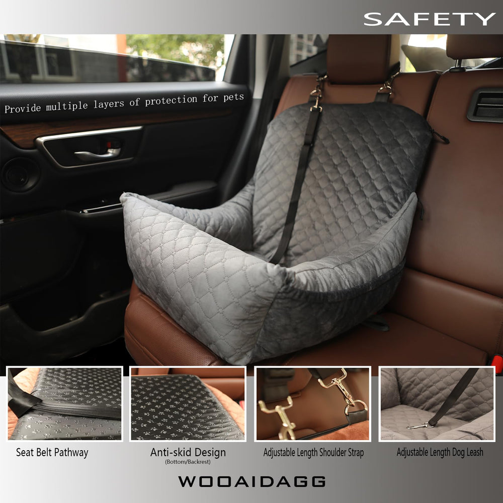 Wooaidagg dog car seat bottom and backrest with non-slip grip.