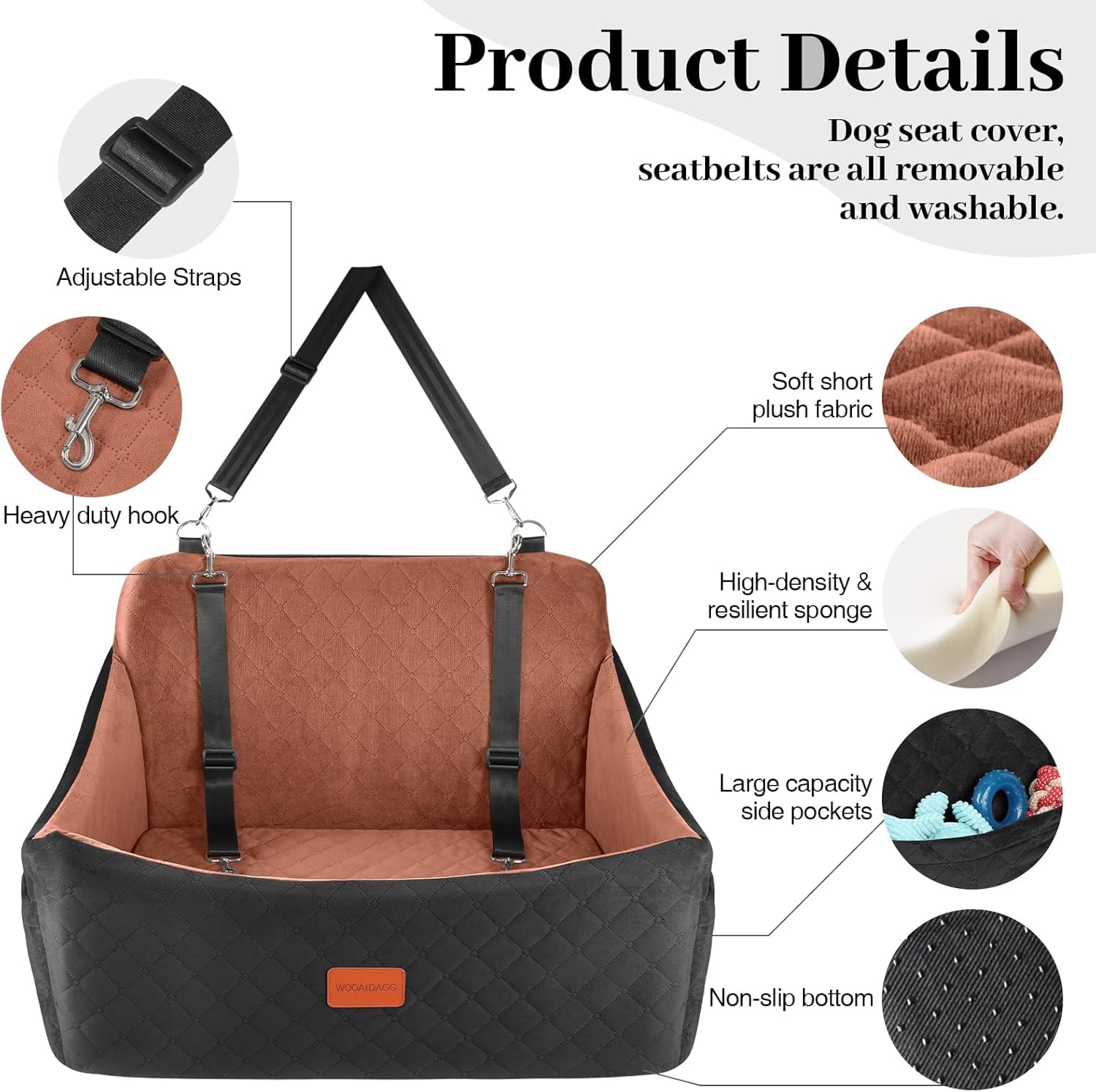 Wooaidagg dog car seat non-slip bottom stabilizes the booster seat