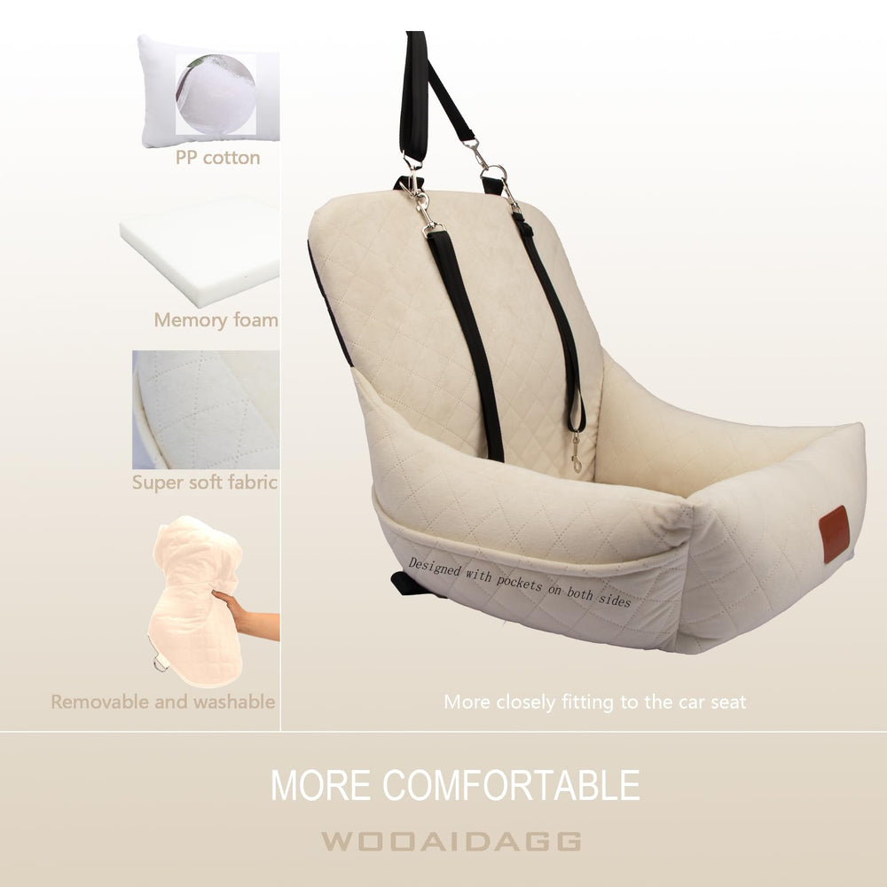 Wooaidagg dog car seat with safety leash ensuring extra restraint during trips