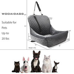 Wooaidagg dog car seat showing detachable washable cover for quick cleaning.