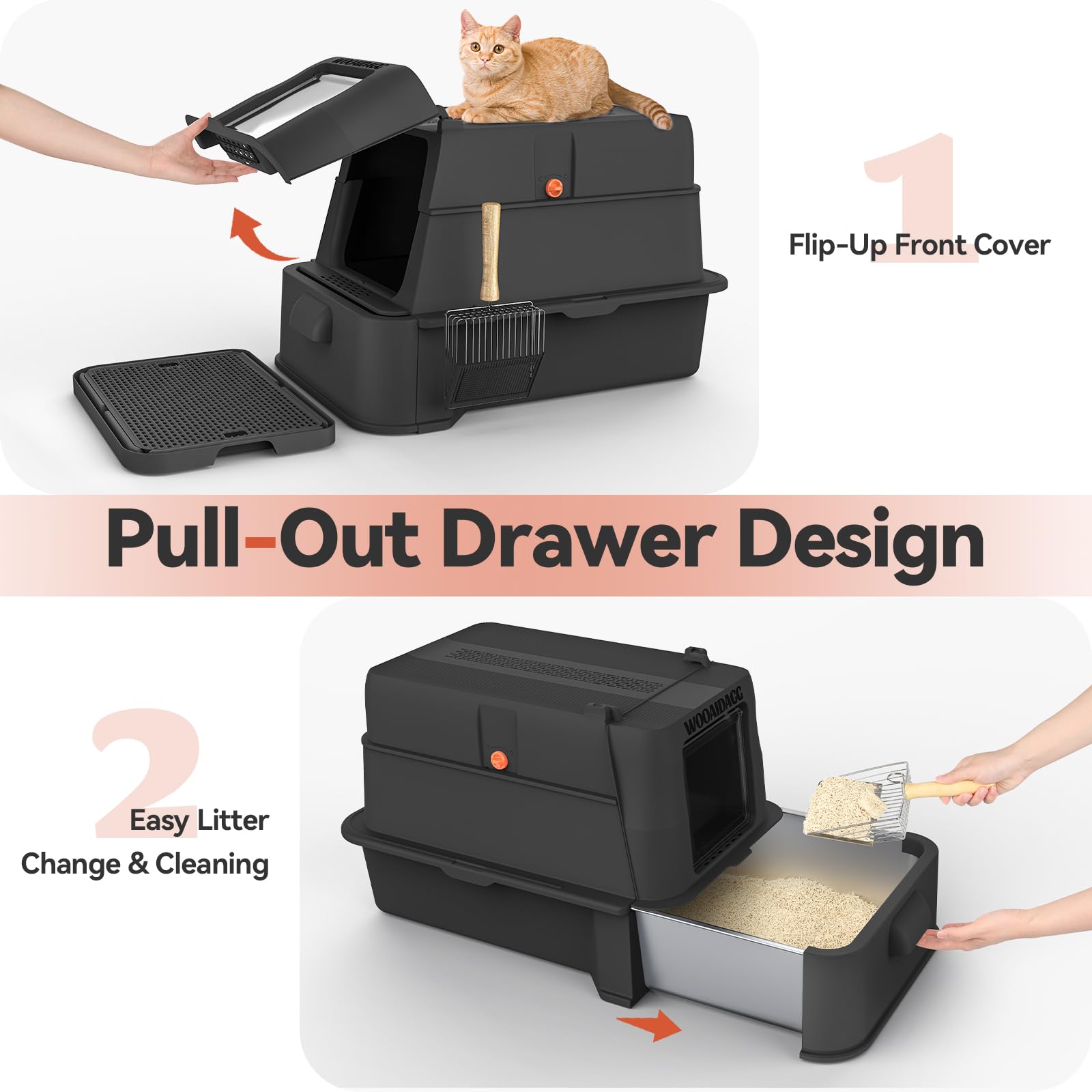 Wooaidagg pull-out tray design enables quick scooping and easy cleaning.