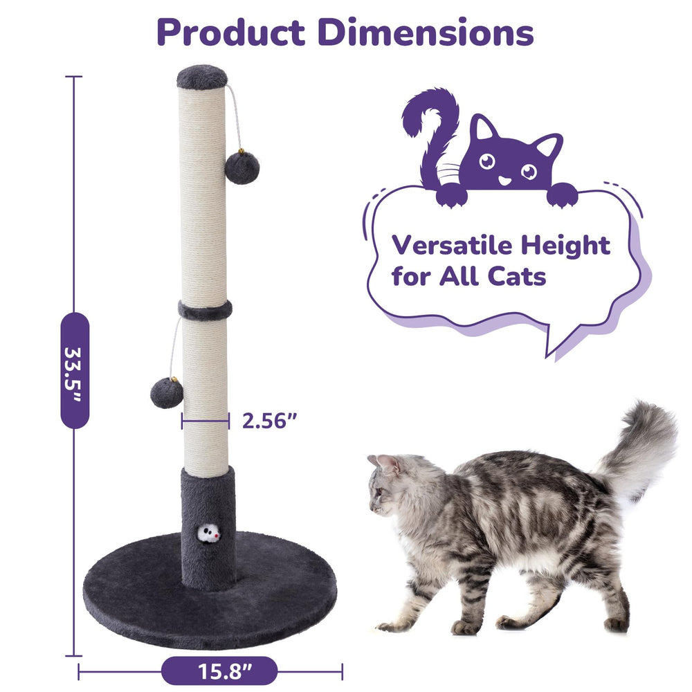 Woochpet 33inch tall sisal pole for satisfying vertical scratching needs.
