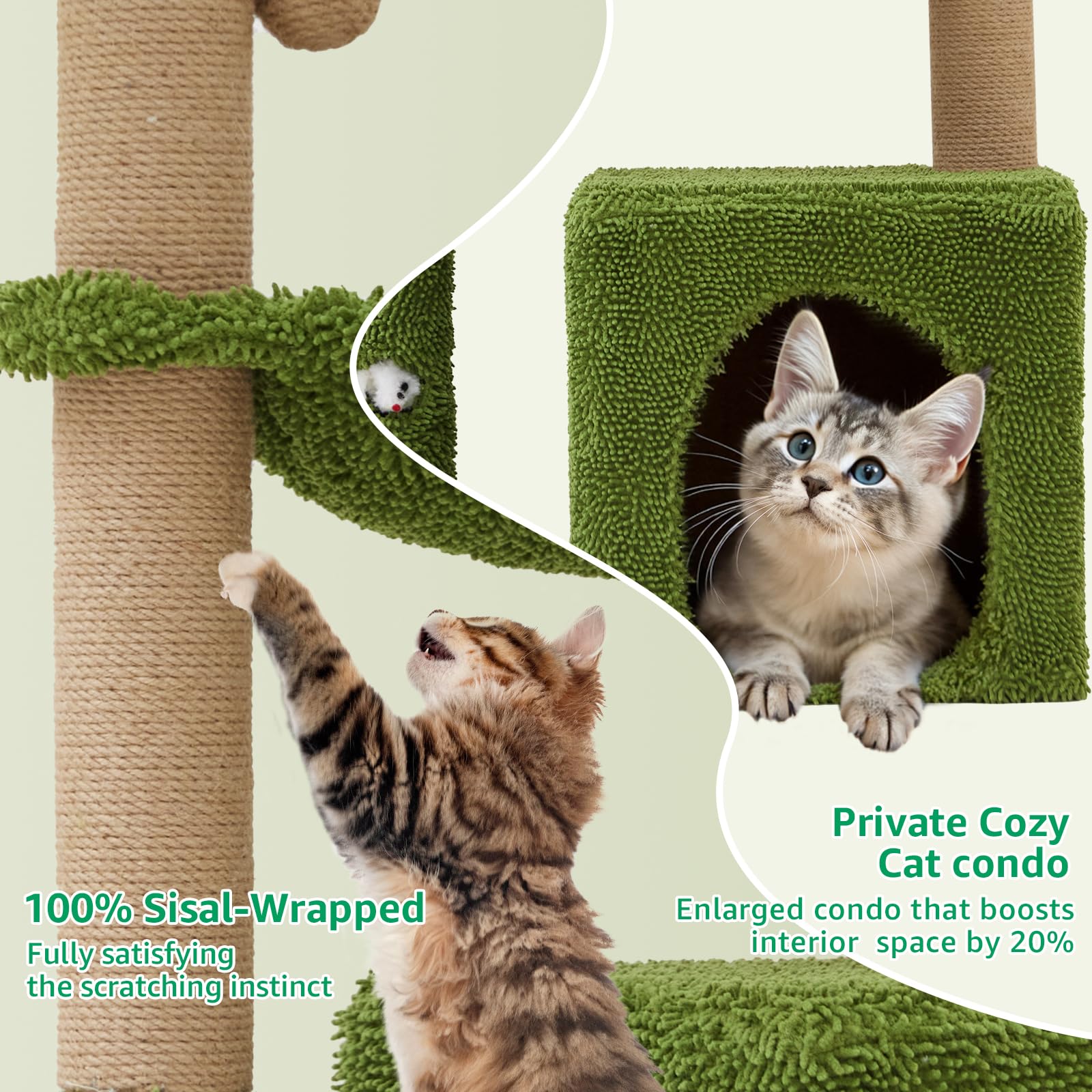 Woochpet green leaves decor blends with home design while stimulating curiosity.