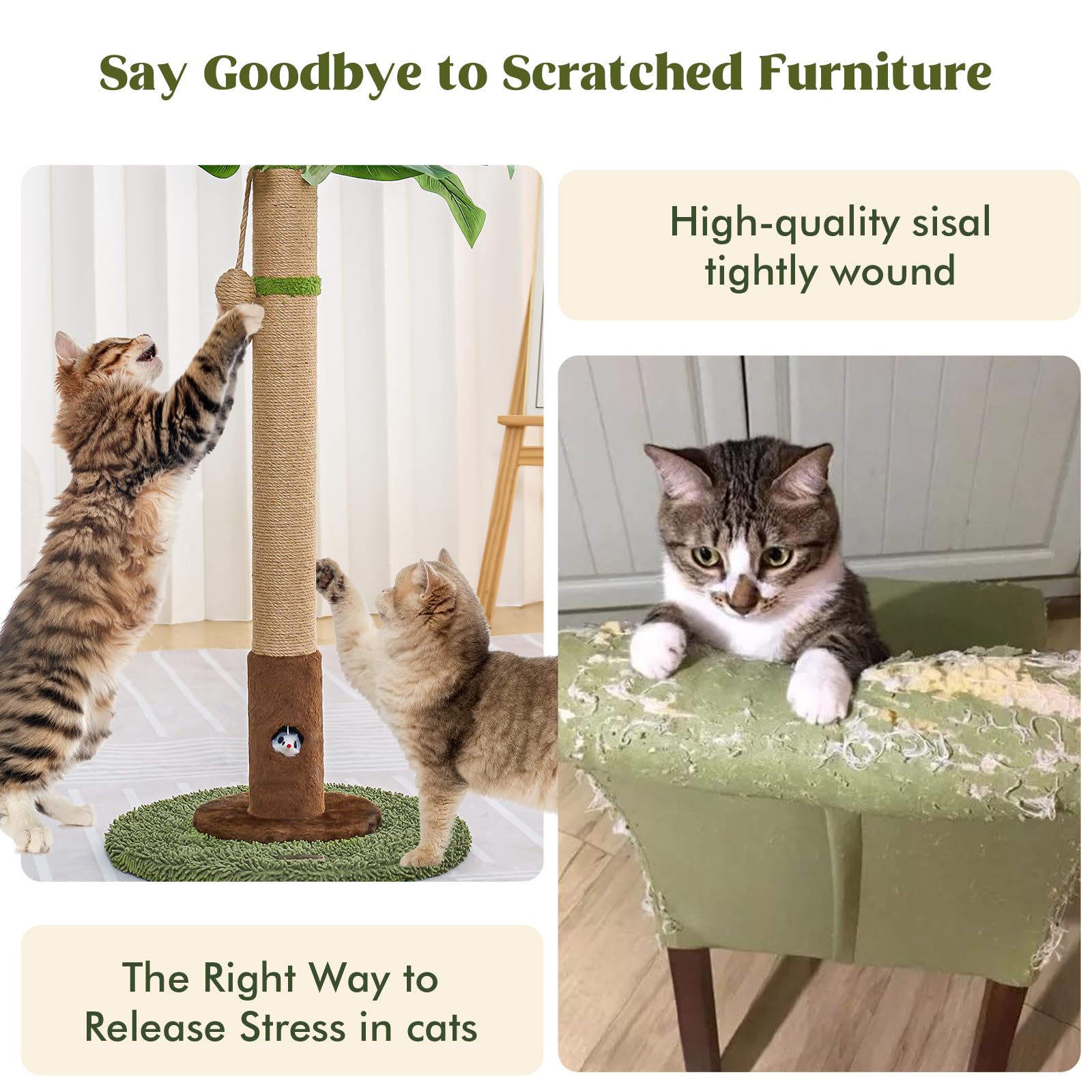 Woochpet sisal-wrapped pole provides textured scratching surface.