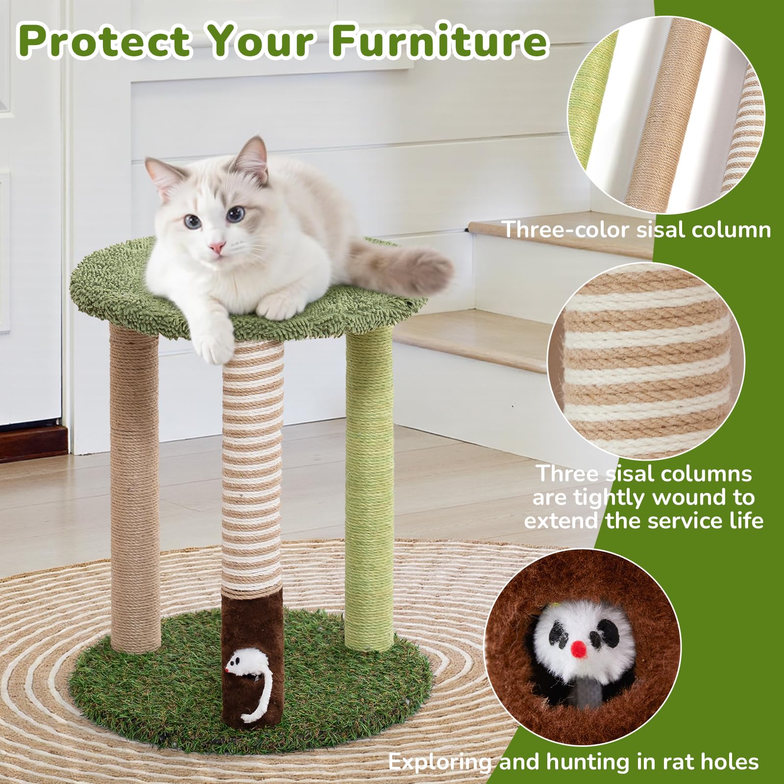 Woochpet cat tree mouse hole invites playful hunting and exploration for curious cats.