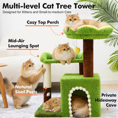 Woochpet Flower Cat Tree cat cave invites secure, cozy napping.