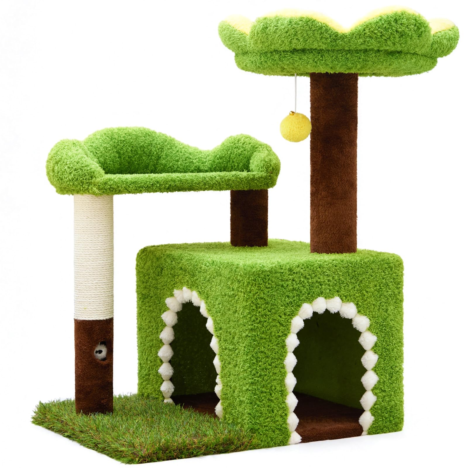 Woochpet Flower Cat Tree living room scene shows multi-level play.