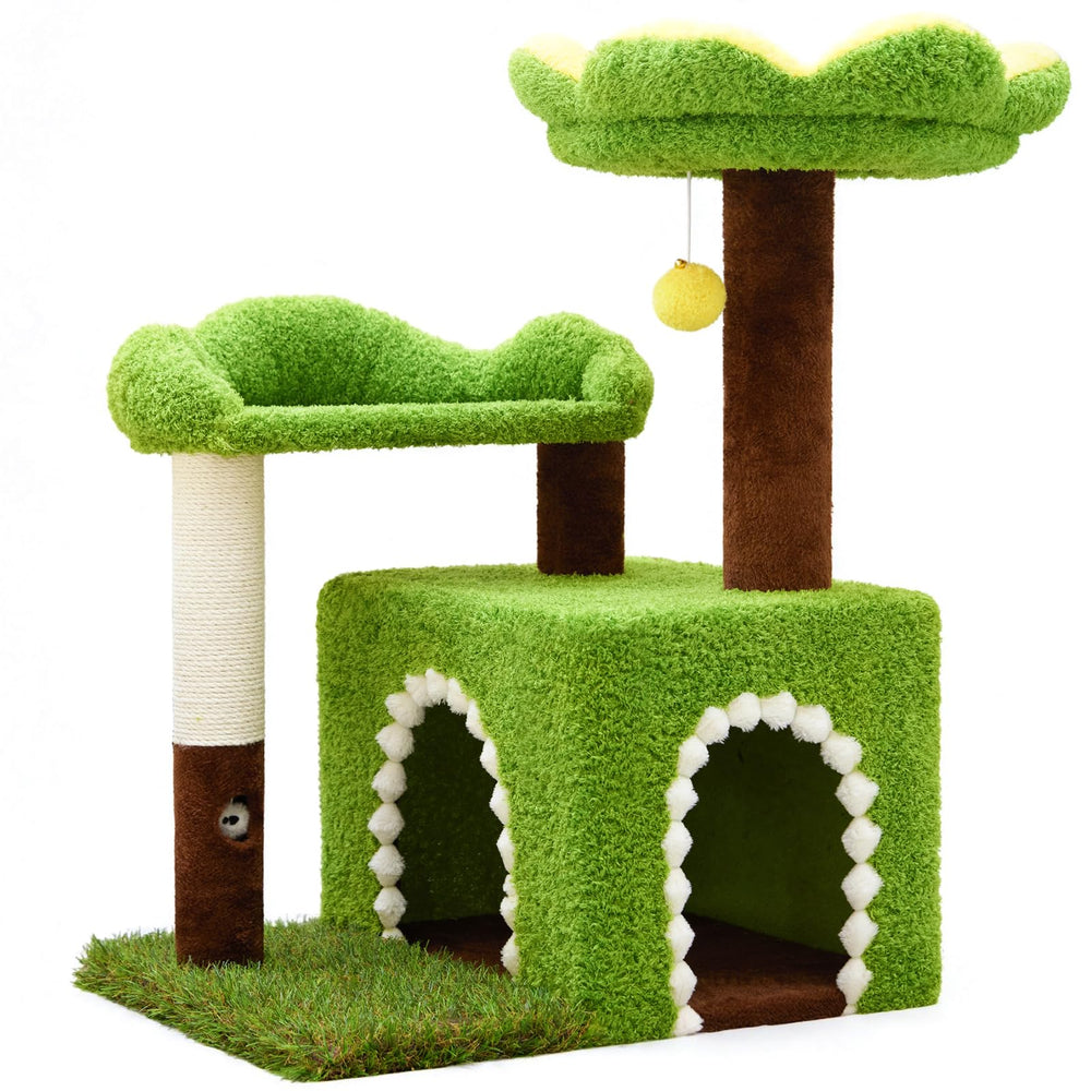 Woochpet Flower Cat Tree living room scene shows multi-level play.