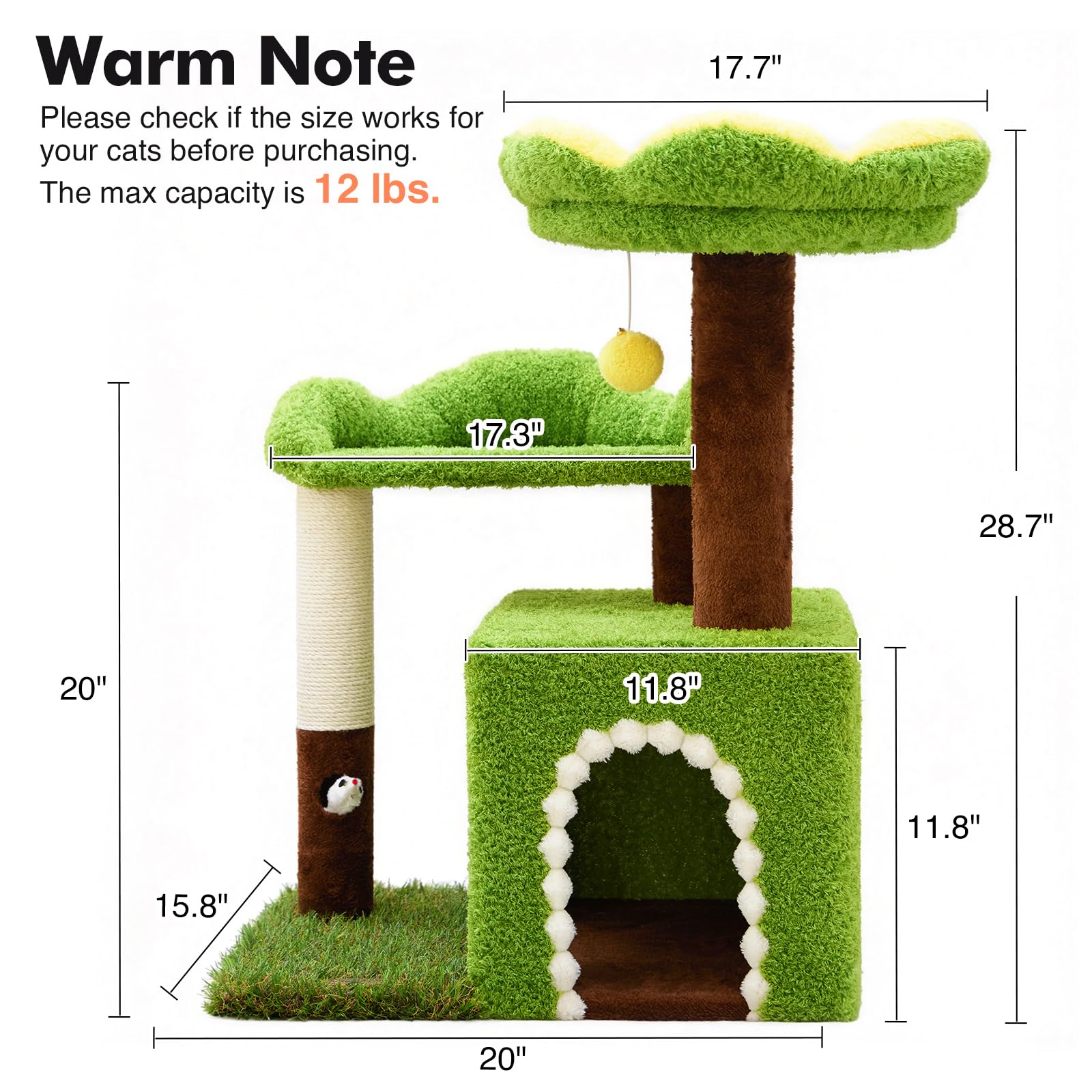Woochpet Flower Cat Tree plush pom-pom adds playful charm.
