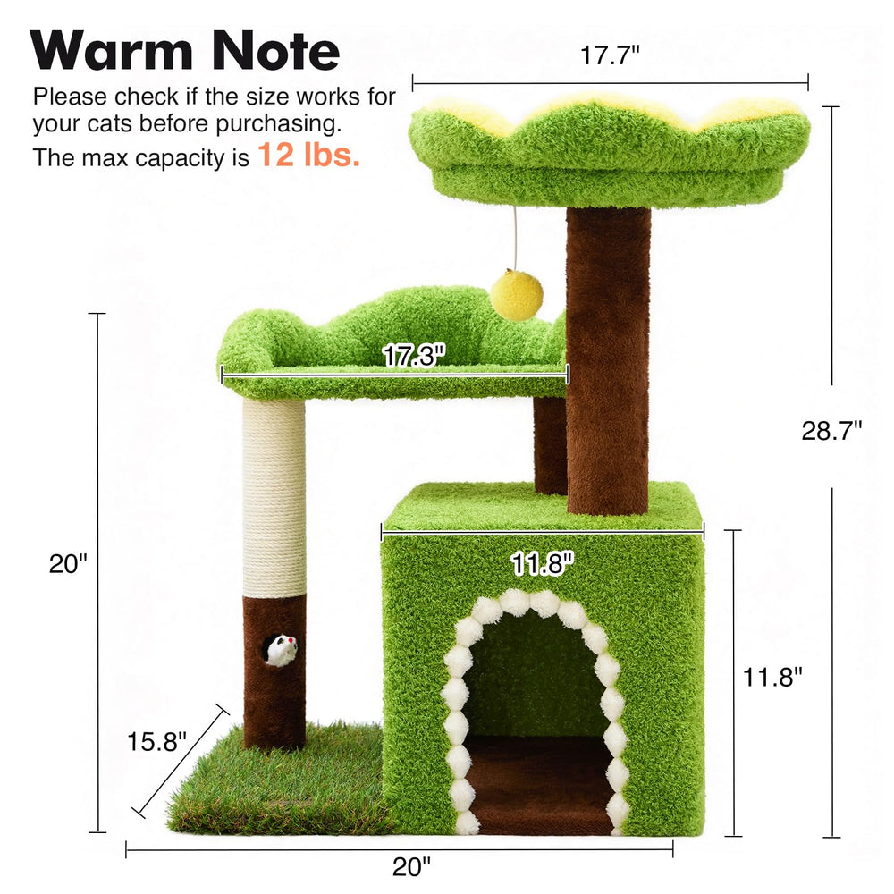 Woochpet Flower Cat Tree plush pom-pom adds playful charm.