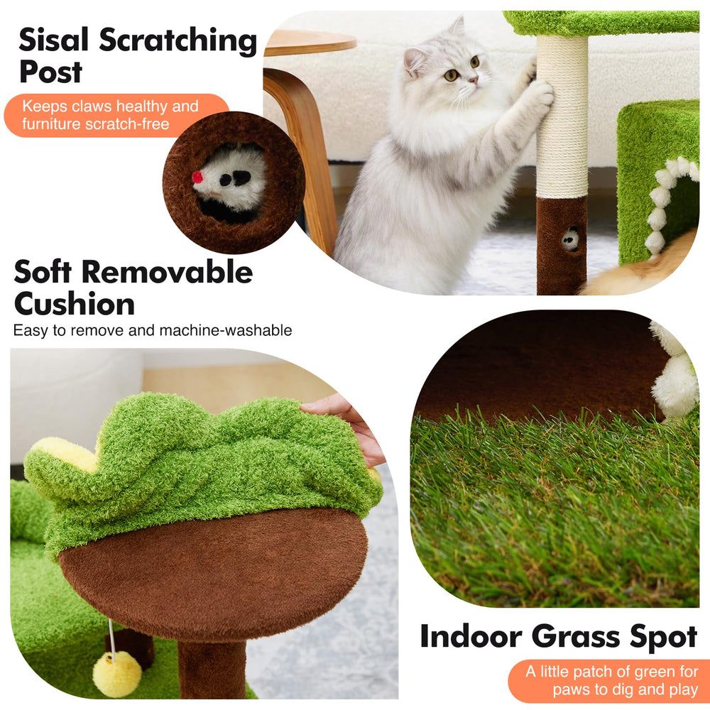 Woochpet Flower Cat Tree sisal post promotes healthy scratching.