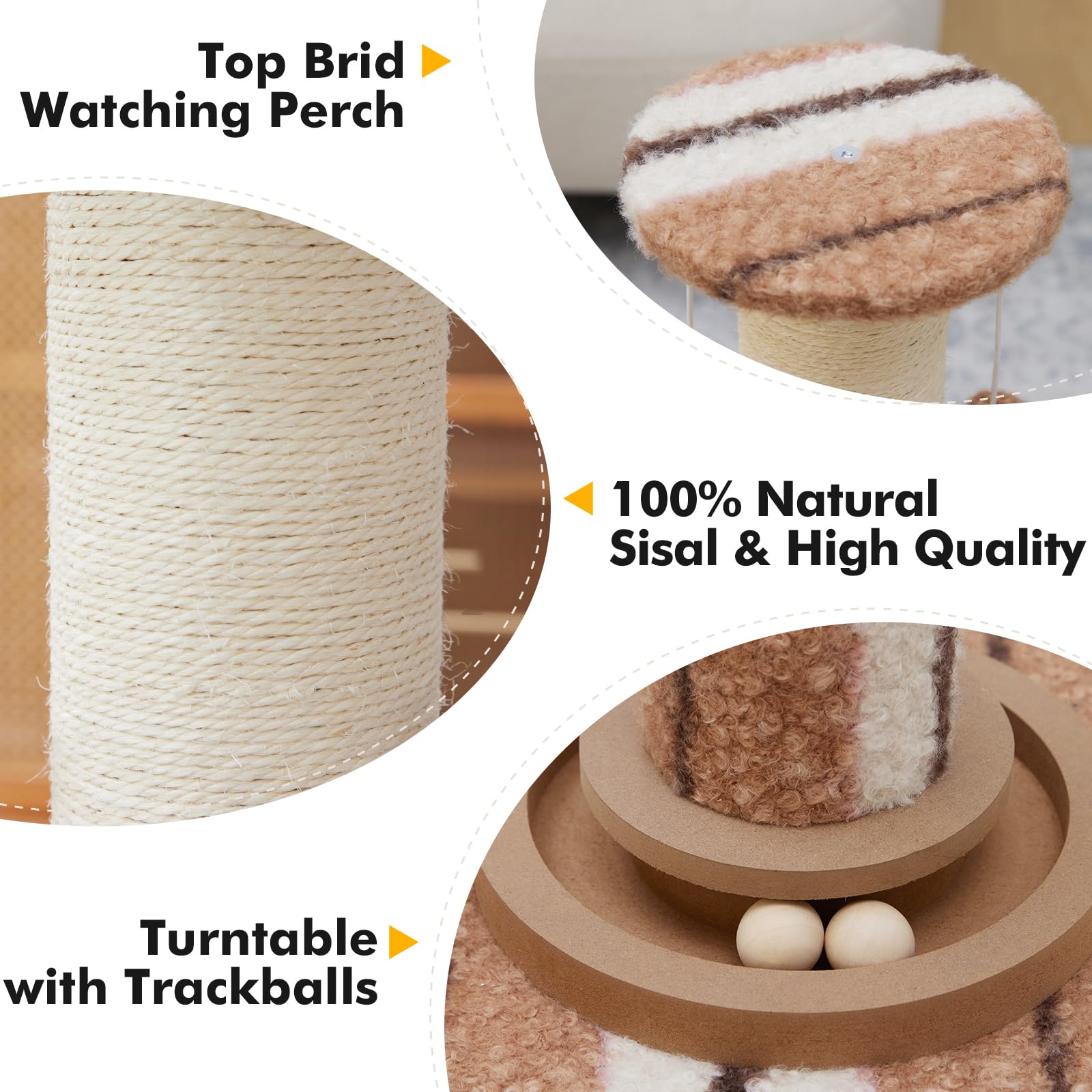 Woochpet natural sisal post close-up shows durable, claw-friendly texture.